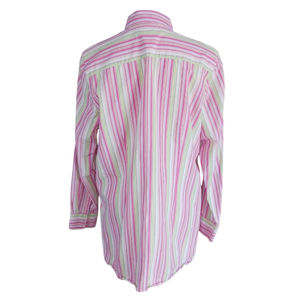 Lands End Seersucker Pastel Stripe Button Up Collared Shirt Womens 1X 16W-18W - Picture 5 of 11